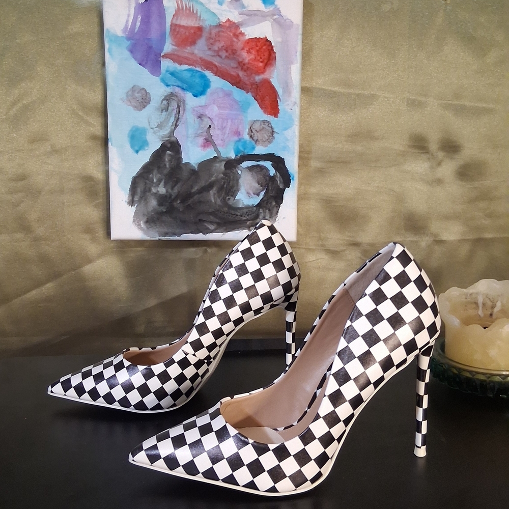 Steve Madden Black and White Checkered Heels